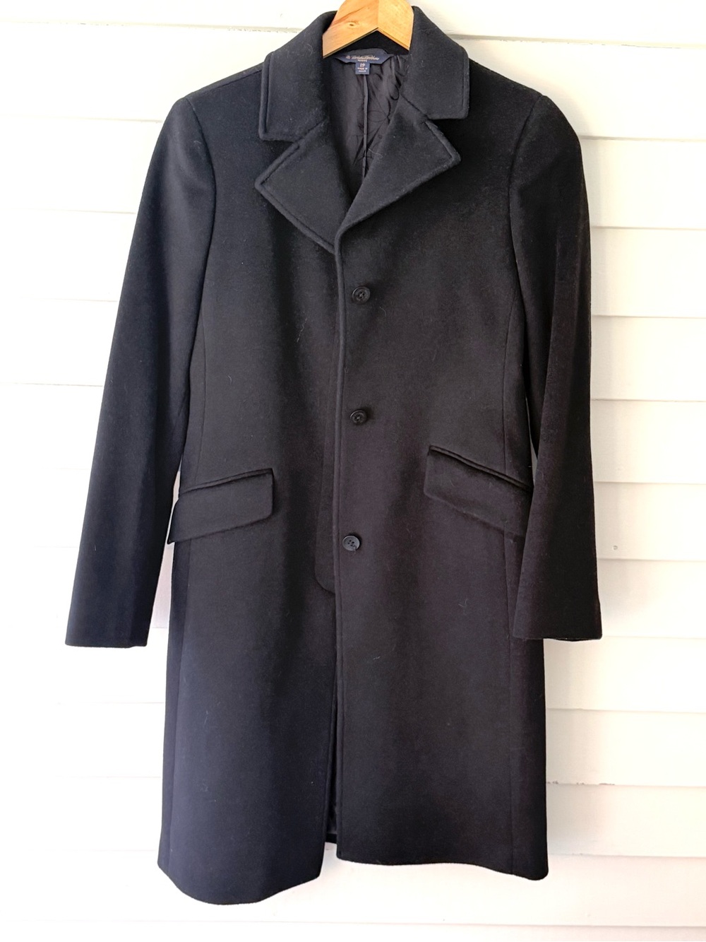 Brooks Brothers Loro Piana Wool Overcoat Size 2P Black Single-Breasted EUC